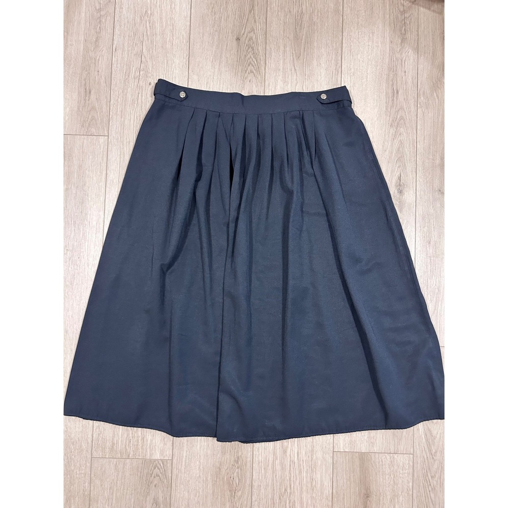 NYCC New York Clothing Co Navy Blue Pleated Midi Skirt Gold Button Accent Sz 24